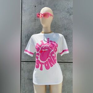 White Tee with Bold Pink Graphic